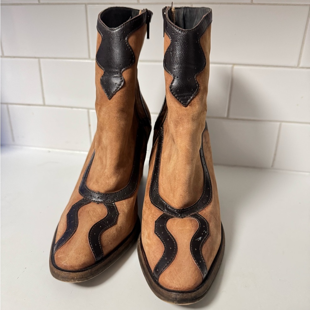 Free People Winding Road Tan Brown Leather Western Cowboy Booties Size 38 - Picture 4 of 13